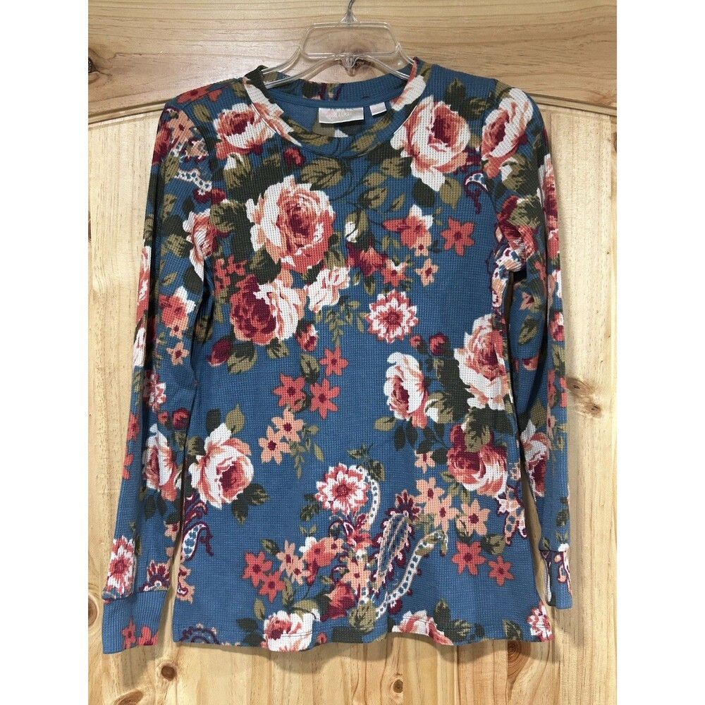Belle Boho By Kim Gravel Baby Waffle Free Spirit Floral Top Blue Size S Thermal